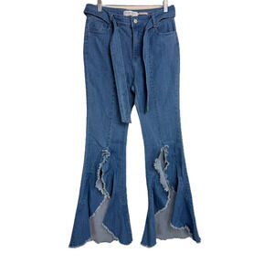 Denim Blvd Los Angeles NWT Flare Jeans Size L Light Wash Slit Hem Frayed Edge